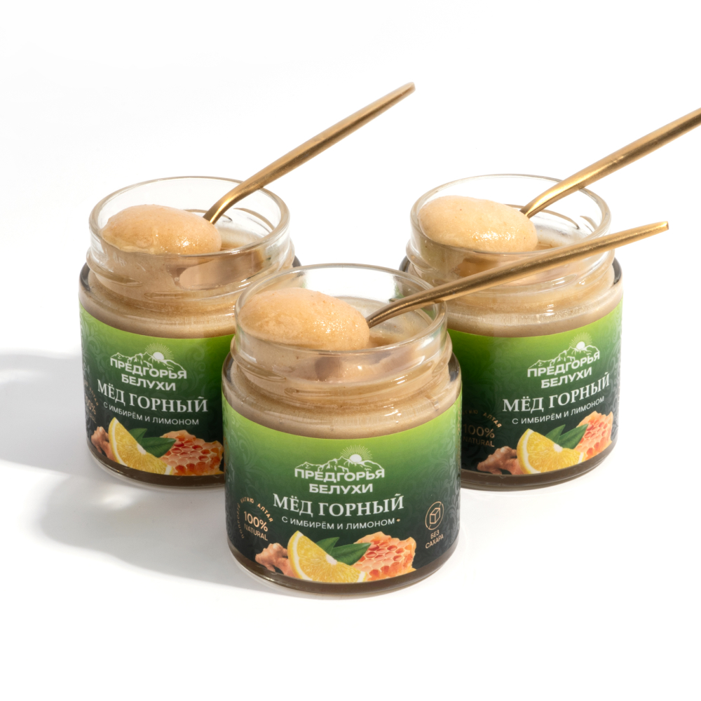 Мёд горный натуральный разнотравье с имбирём и лимоном, 240 г 