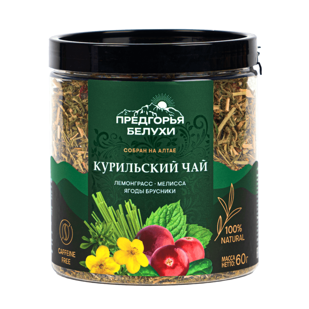 Курильский чай, лемонграсс, мелисса, ягоды брусники 60 гр 