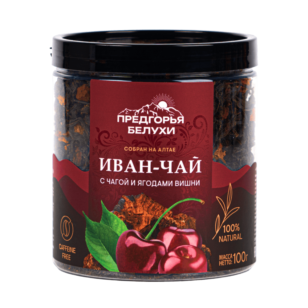 Чай Иван-чай ферментированный с чагой и ягодами вишни Предгорья Белухи, 100 гр