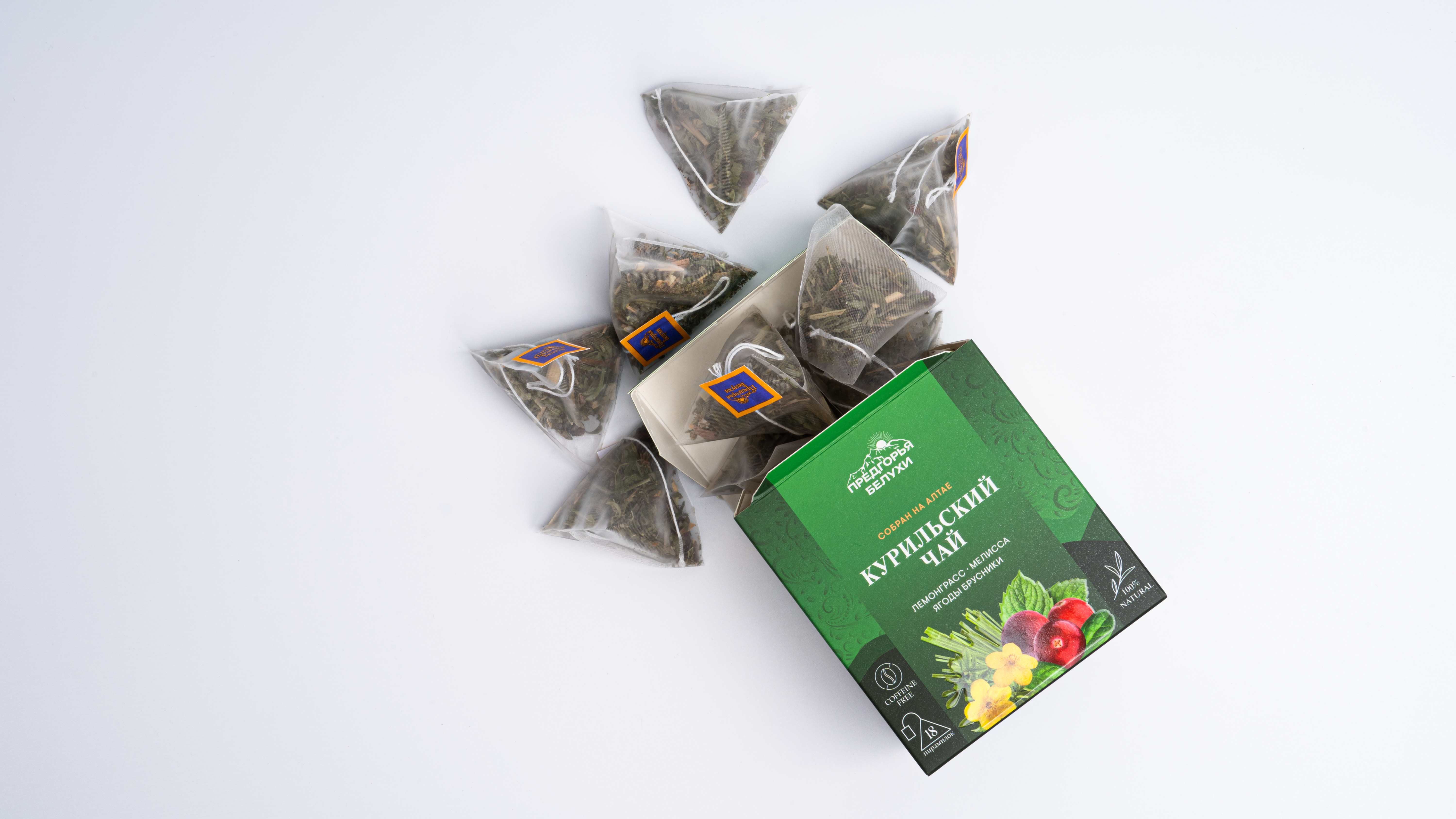 Напиток чайный Курильский чай, лемонграсс, мелисса, ягоды брусники (пирамидки) 2гр*18